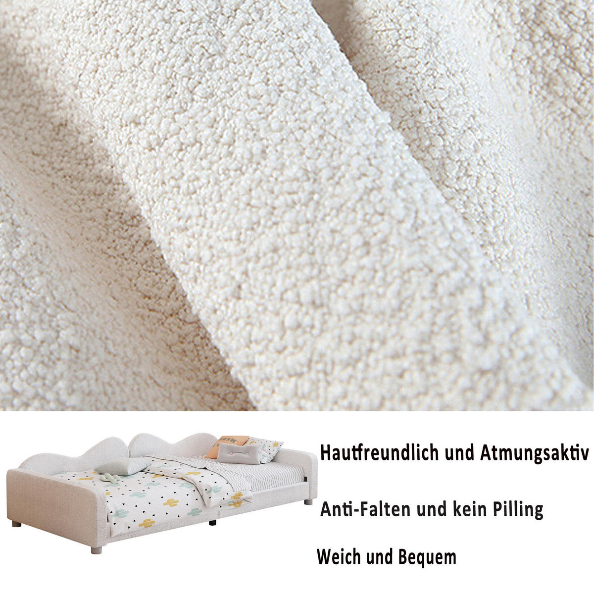 POLSTERBETT 214.5/95/42 cm Weiß aus Samt mit Rückenlehne - Weiß, Textil (90/200cm) - OKMYHOME