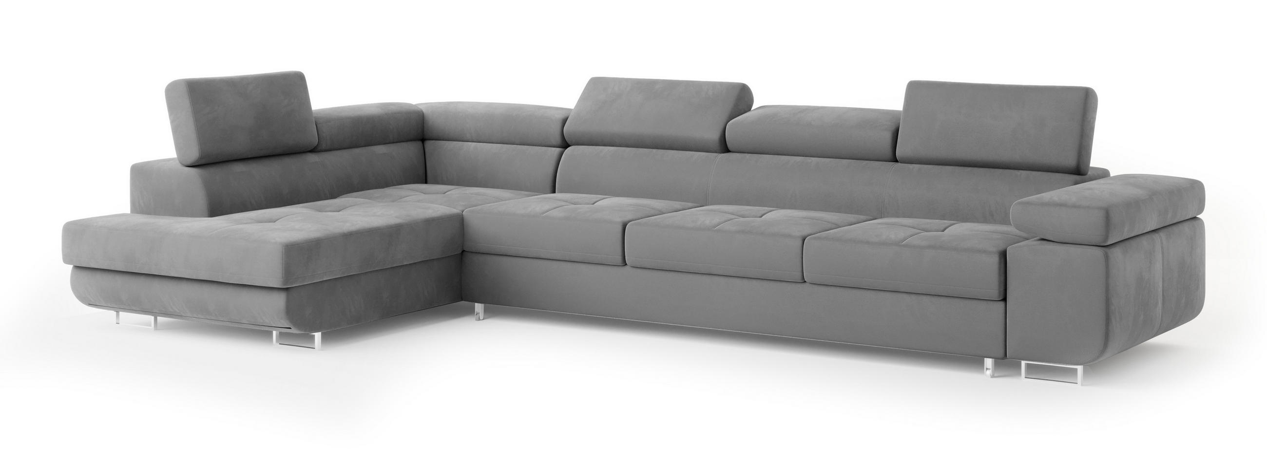 ECKSOFA VICENTE Grau Velours-Stoff mit Schlaffunktion - Grau, Holz (346/202cm) - MASSENO