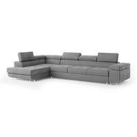 ECKSOFA VICENTE Grau Velours-Stoff mit Schlaffunktion - Grau, Holz (346/202cm) - MASSENO