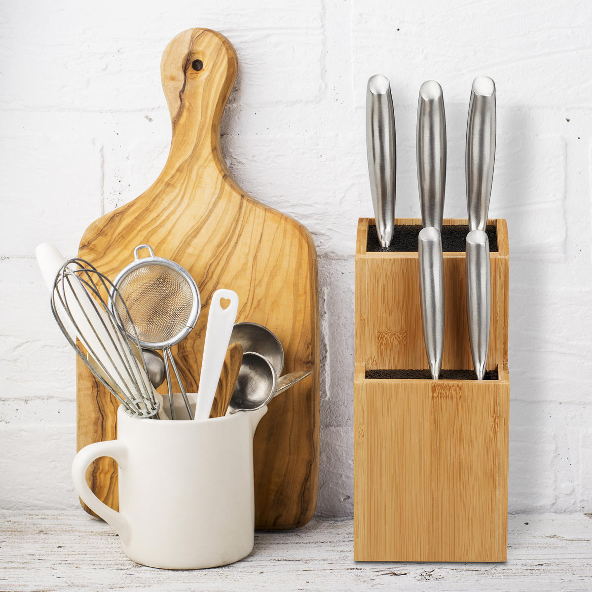 MESSERBLOCK - Hellbraun, Holz/Kunststoff (11.5/25.5/18cm) - Relaxdays