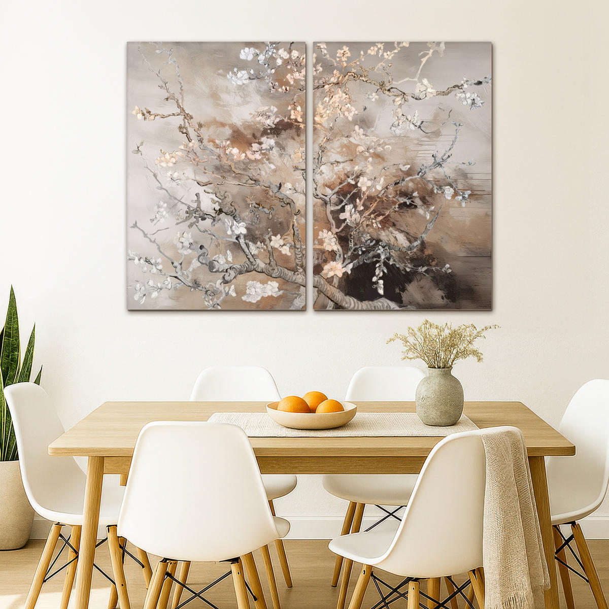 LEINWANDBILD 2er Set Mandelblüte - Abstrakt - Beige 120x90 cm - Beige, Textil (120/90cm) - MuchoWow