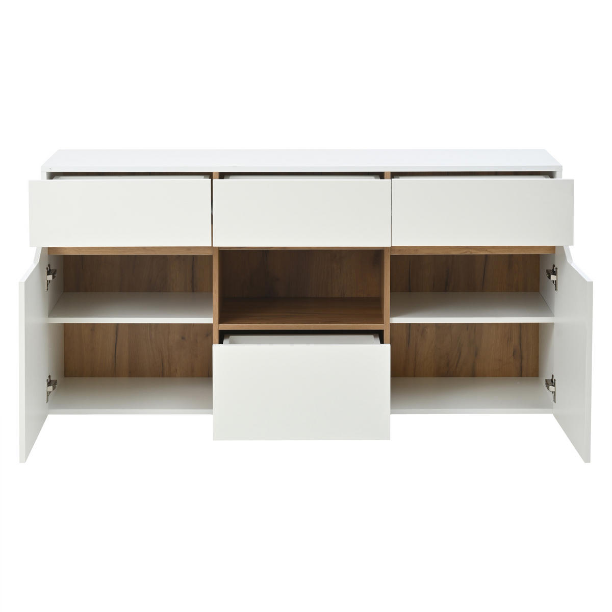 SIDEBOARD LED Weiß Holz 4 Schubladen 2 Fächer 140x40x70cm - Weiß, Holzwerkstoff (40/70/140cm) - FLIEKS