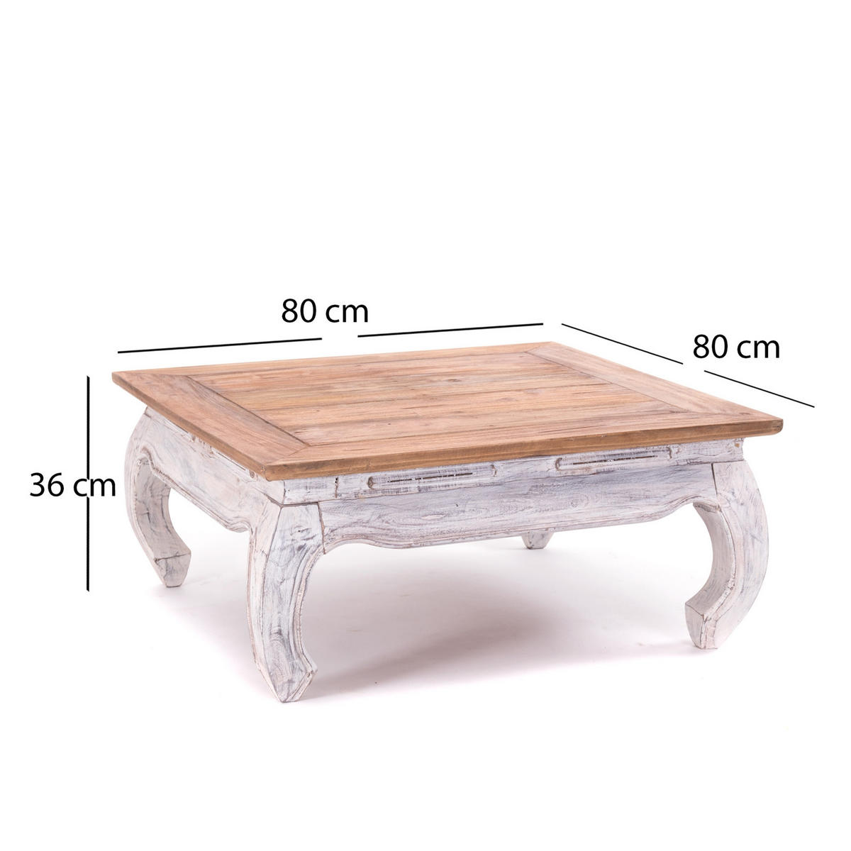 OPIUMTISCH EAST 80 Mahagoni Massivholz 05 weiß-natur - Multicolor, Holz (80/80/36cm) - DESIGN DELIGHTS