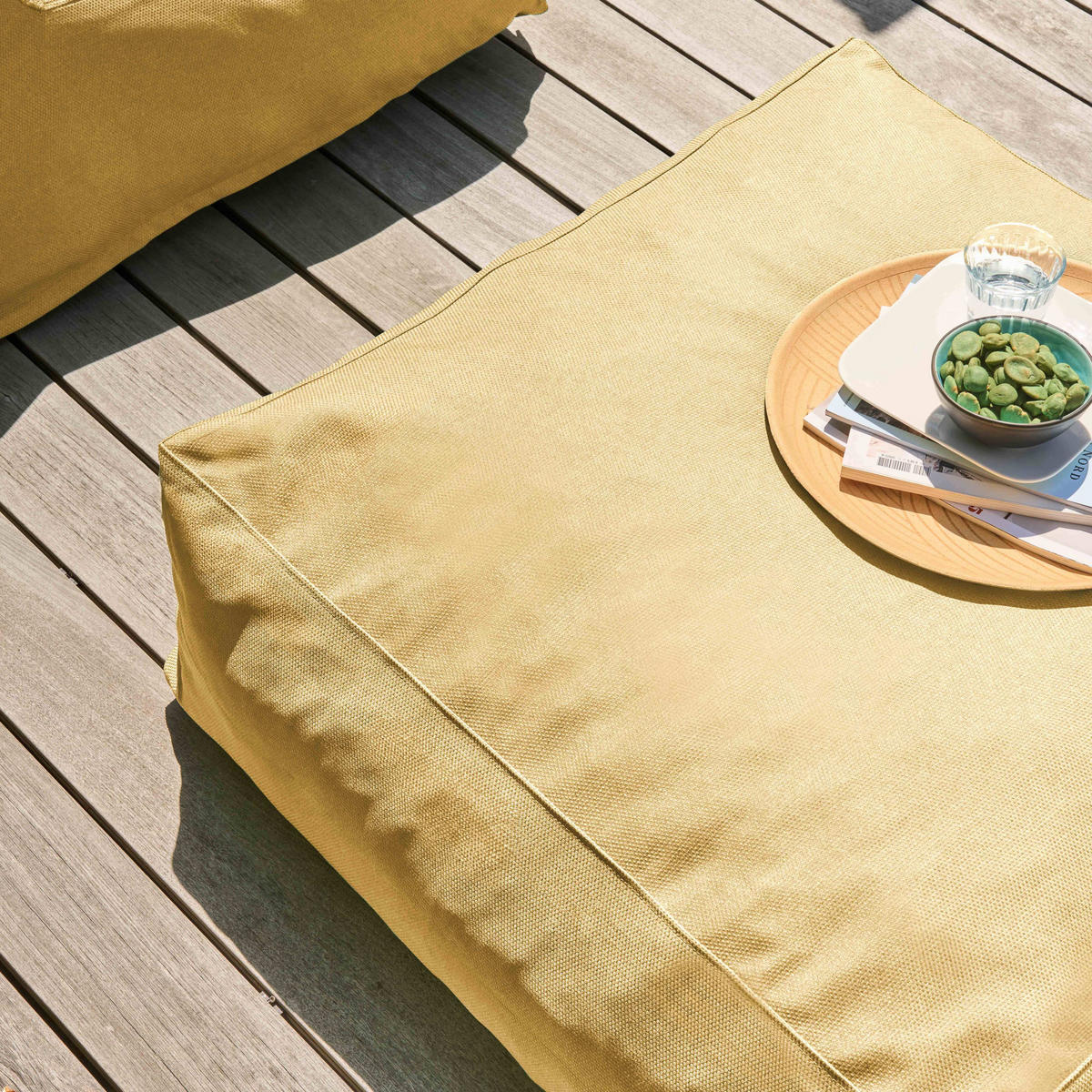 GARTENSOFA mit 4 Sitzplätzen, Hellgelb - Gelb, Textil (85/65/255cm) - Oviala