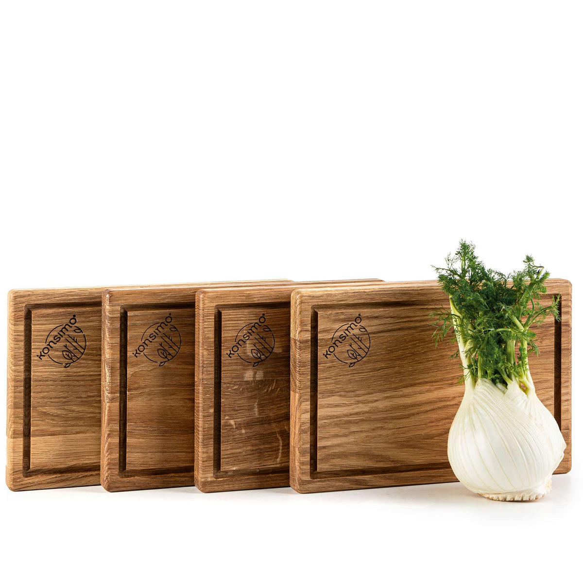 SCHNEIDEBRETTER SOLIDA 4-tlg - Eichefarben/Braun, Holz (15/22cm) - KONSIMO®