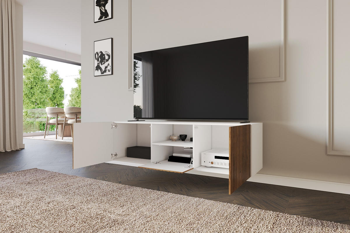 LOWBOARD KITO-W 140x40x41 cm - Weiß / Katania - Eiche Wotan, Holzwerkstoff (140/40/41cm) - ALTDECOR