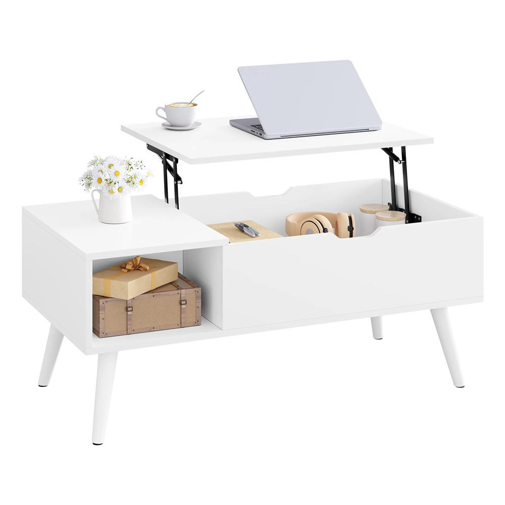 COUCHTISCH 100/50/43-57 cm höhenverstellbar Stauraum Weiß - Weiß, Holz (50/100/57cm) - Kaket