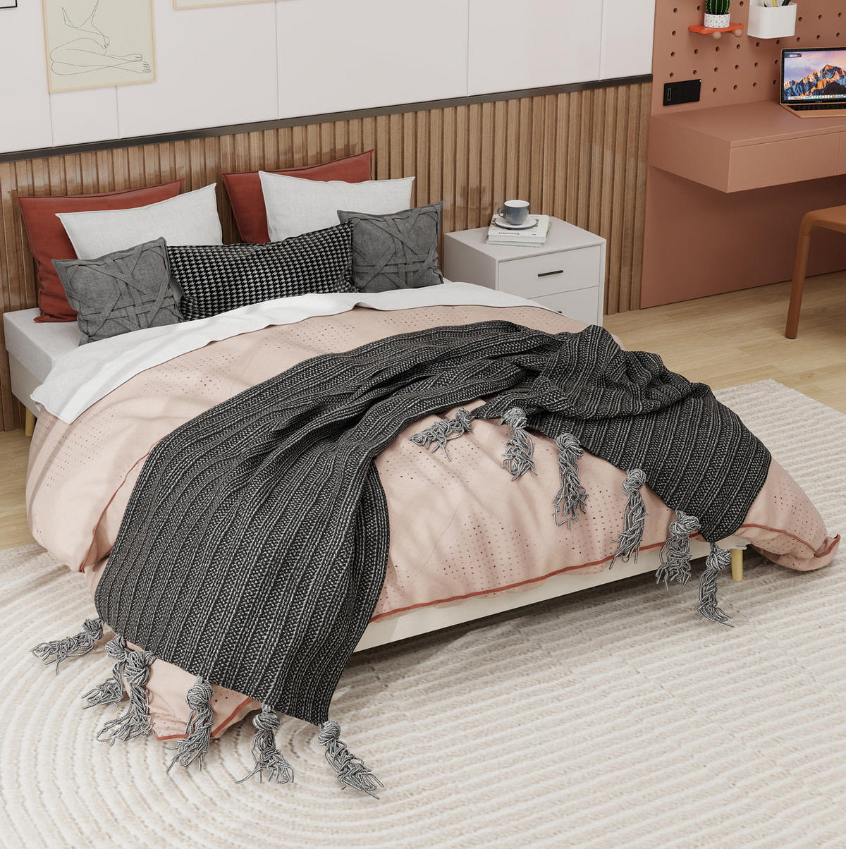 POSTEL 160/200 cm béžová z látky a kovu s pevným rámem v moderním stylu - béžová, textil (160/200cm) - OKWISH
