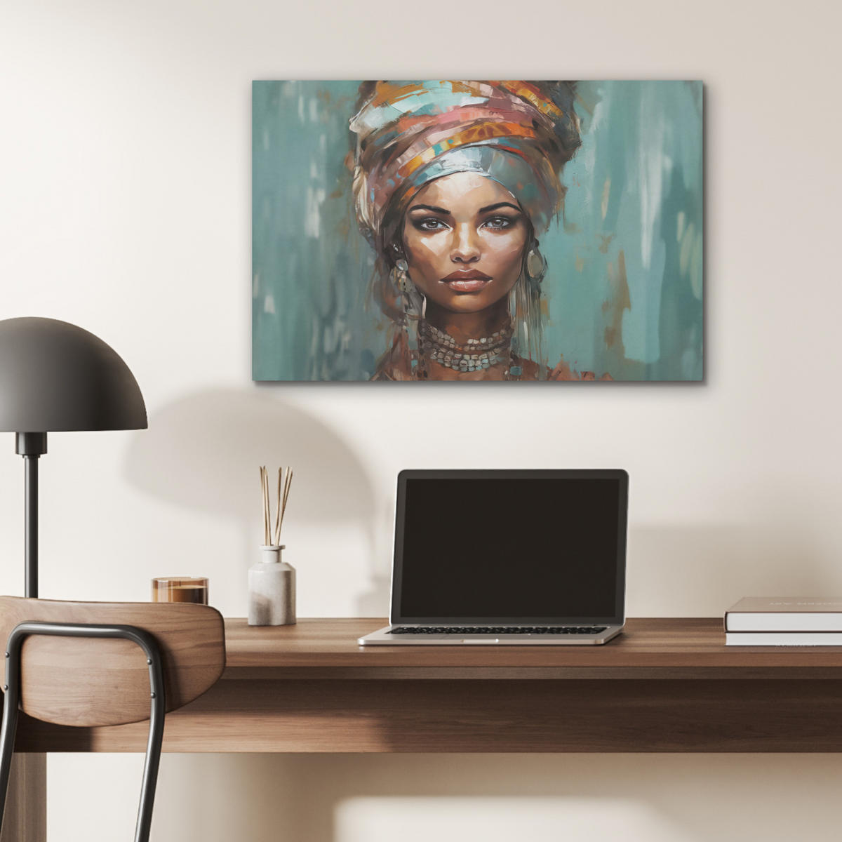 AKUSTIKBILD Frau - Kunst - Schmuck - Porträt Wanddeko 70x50 cm - Blaugrau, Kunststoff (70/50/0.9cm) - MuchoWow