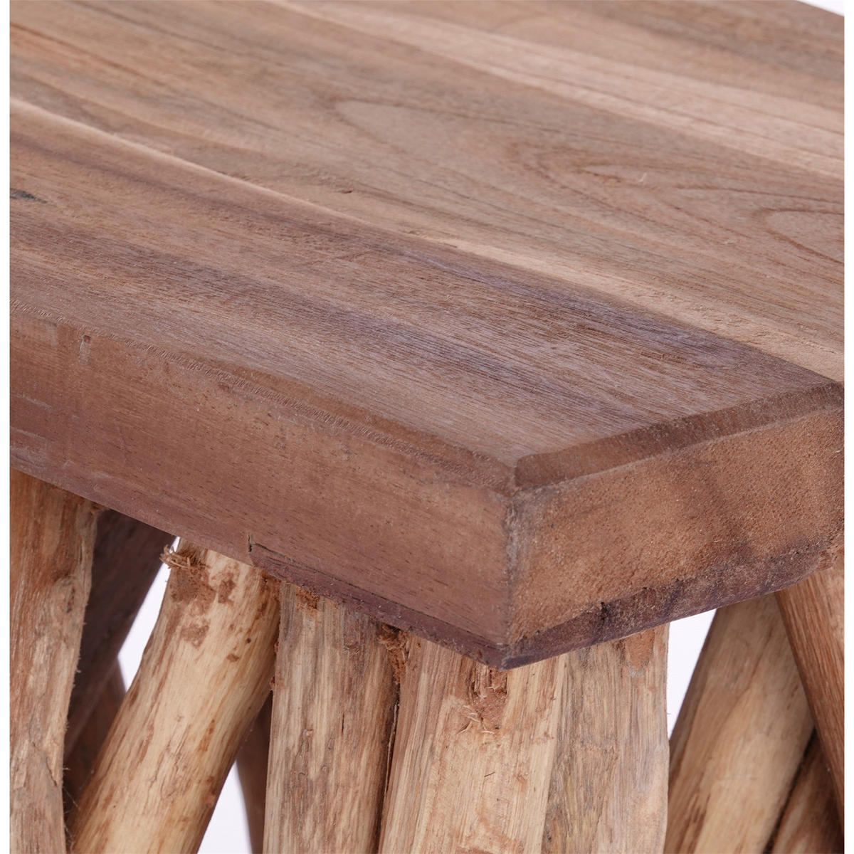 BEISTELLTISCH Woods Teak Massivholz, Sockel aus naturgewachsenen Ästen naturfarben - Naturfarben, Holz (45/30/48cm) - CREEDWOOD
