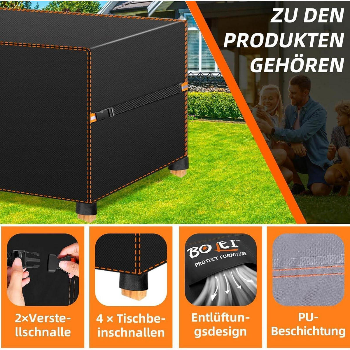 SCHUTZHÜLLE Gartenmöbel 280 x 204 x 106 cm 420D Oxford Wasserdicht - Schwarz, Kunststoff (204/106/280cm)