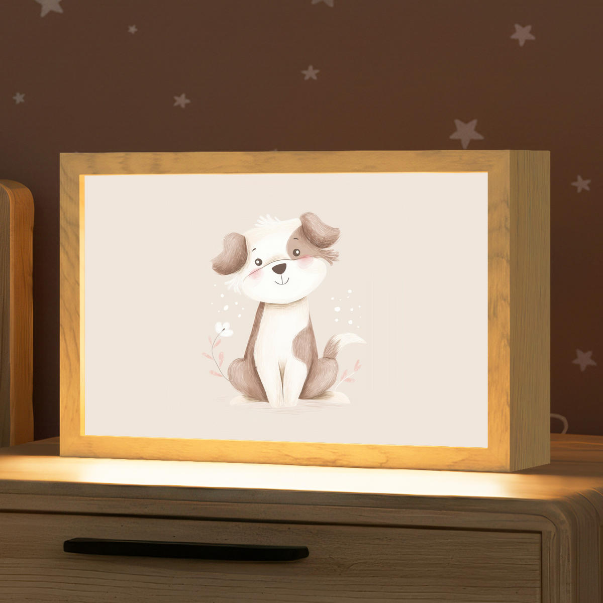 NACHTTISCHLAMPE Hund - Gefleckt - Braun 30x20 cm - Beige, Holzwerkstoff (8/30/20cm)