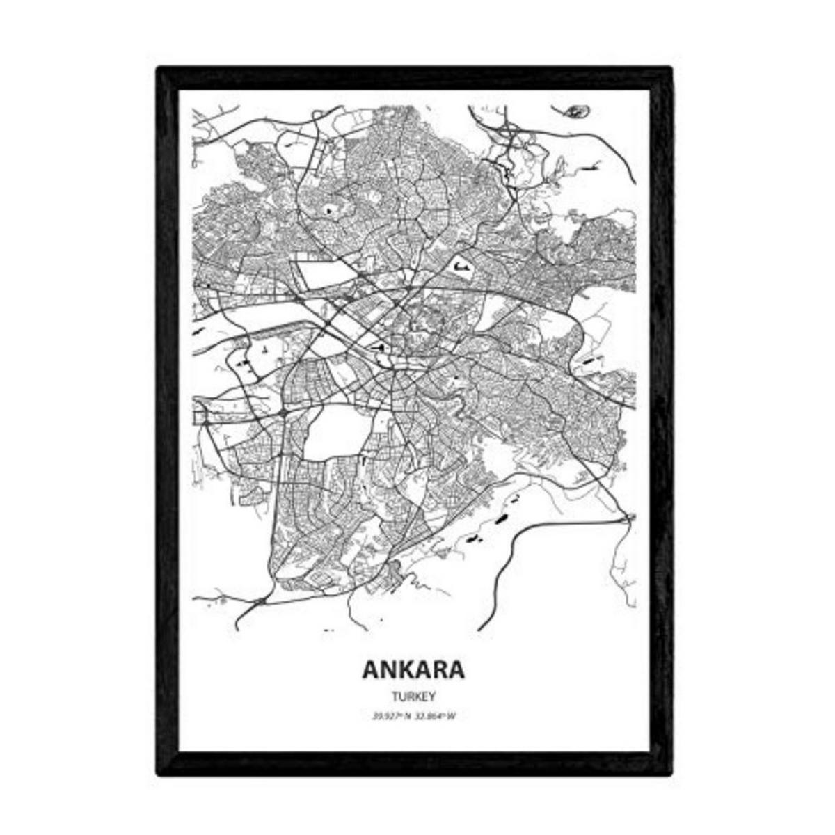 POSTER Karte Von Ankara - Türkei A3 Rahmenlos - Klar, Papier (29.7/5/42cm) - Nacnic