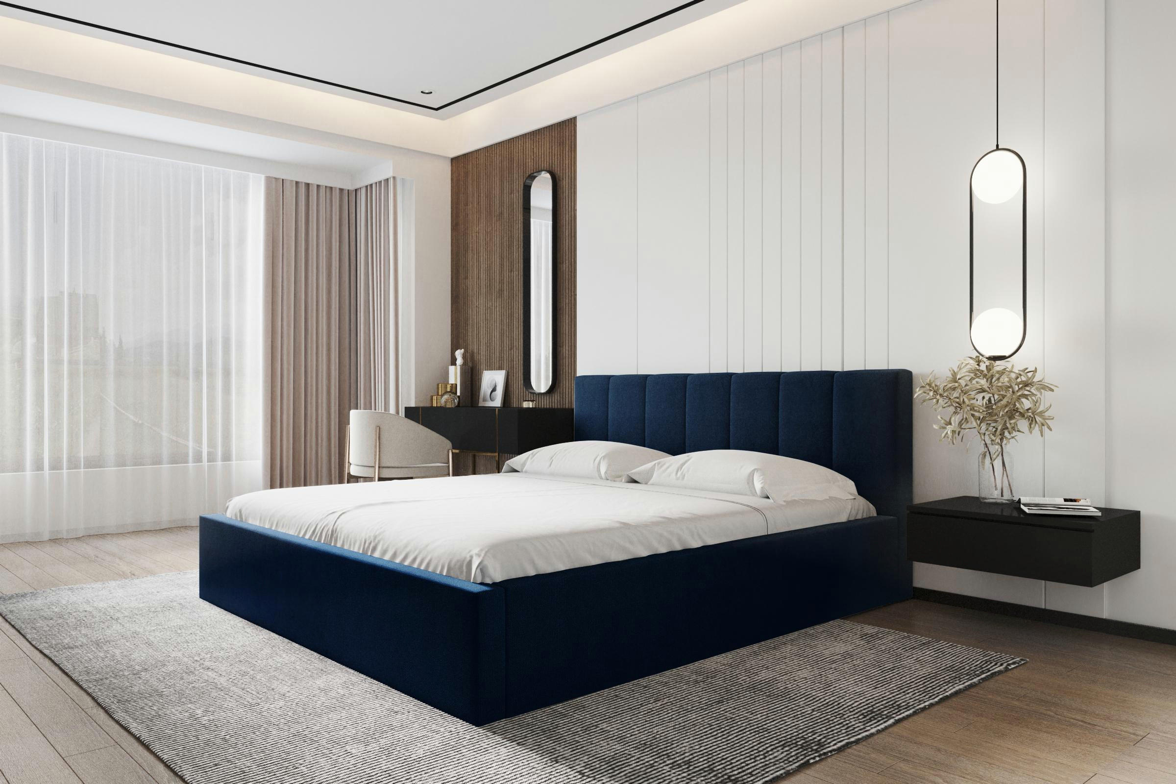 POLSTERBETT Mannte 180/200 cm in Blau – mit Bettkasten und luxuriösem Stil - Blau/Schwarz, Holz/Holzwerkstoff (180/200cm) - AX Living