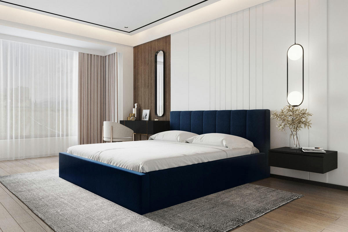 POLSTERBETT Mannte 180/200 cm in Blau – mit Bettkasten und luxuriösem Stil - Blau/Schwarz, Holz/Holzwerkstoff (180/200cm) - AX Living
