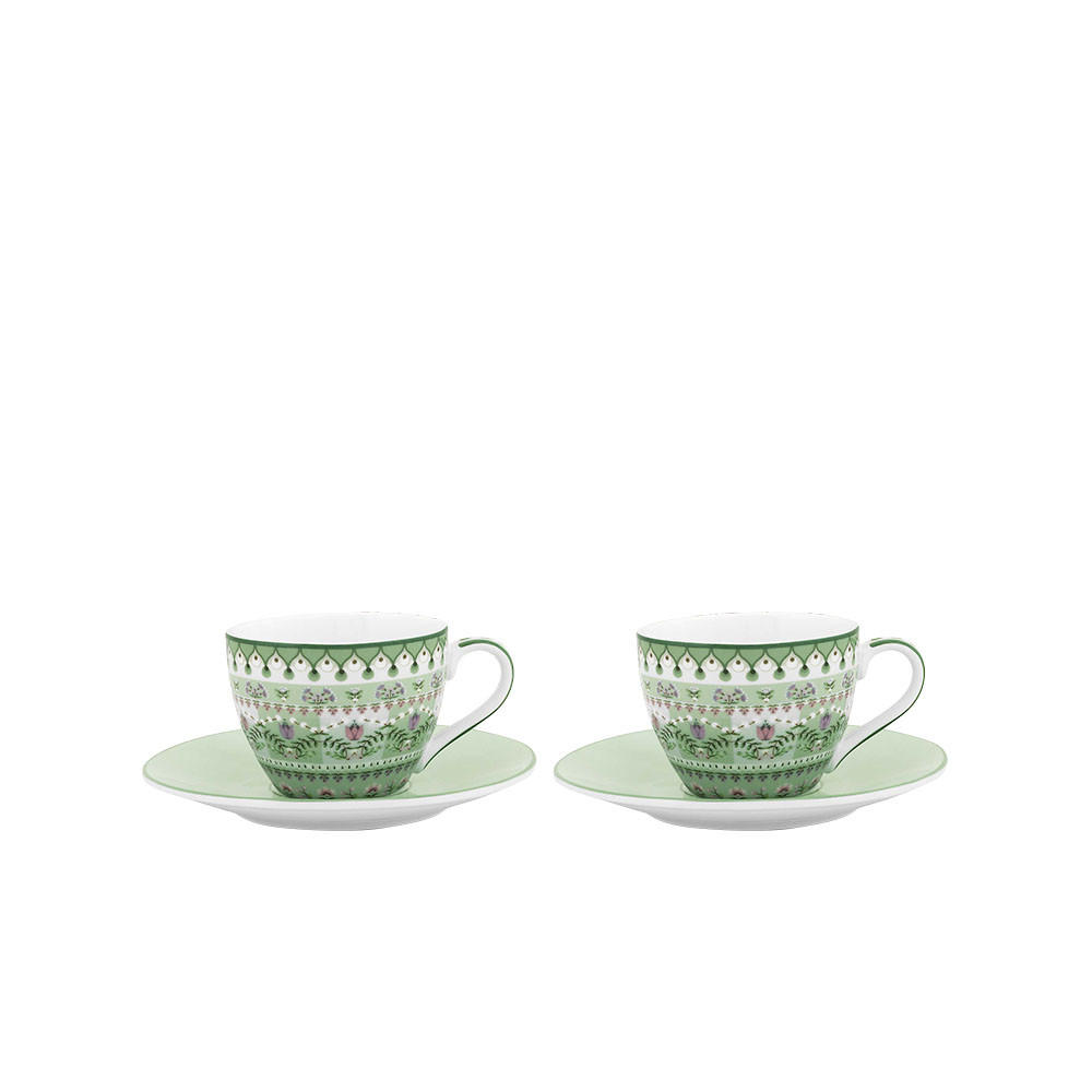 TASSEN & UNTERTASSEN 2er-Set Lilie & lotus light grün 120 ml - Grün, Keramik (13.2/9/13.5cm) - Pip Studio