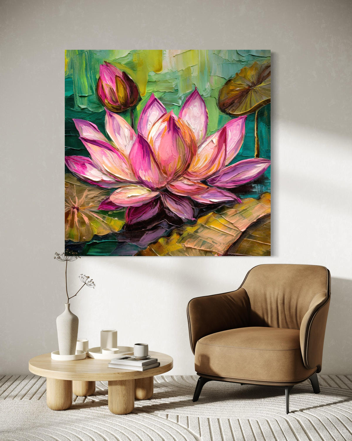 WANDBILD lotus blume aquarell - Pink, Textil (50/50cm) - Feeby