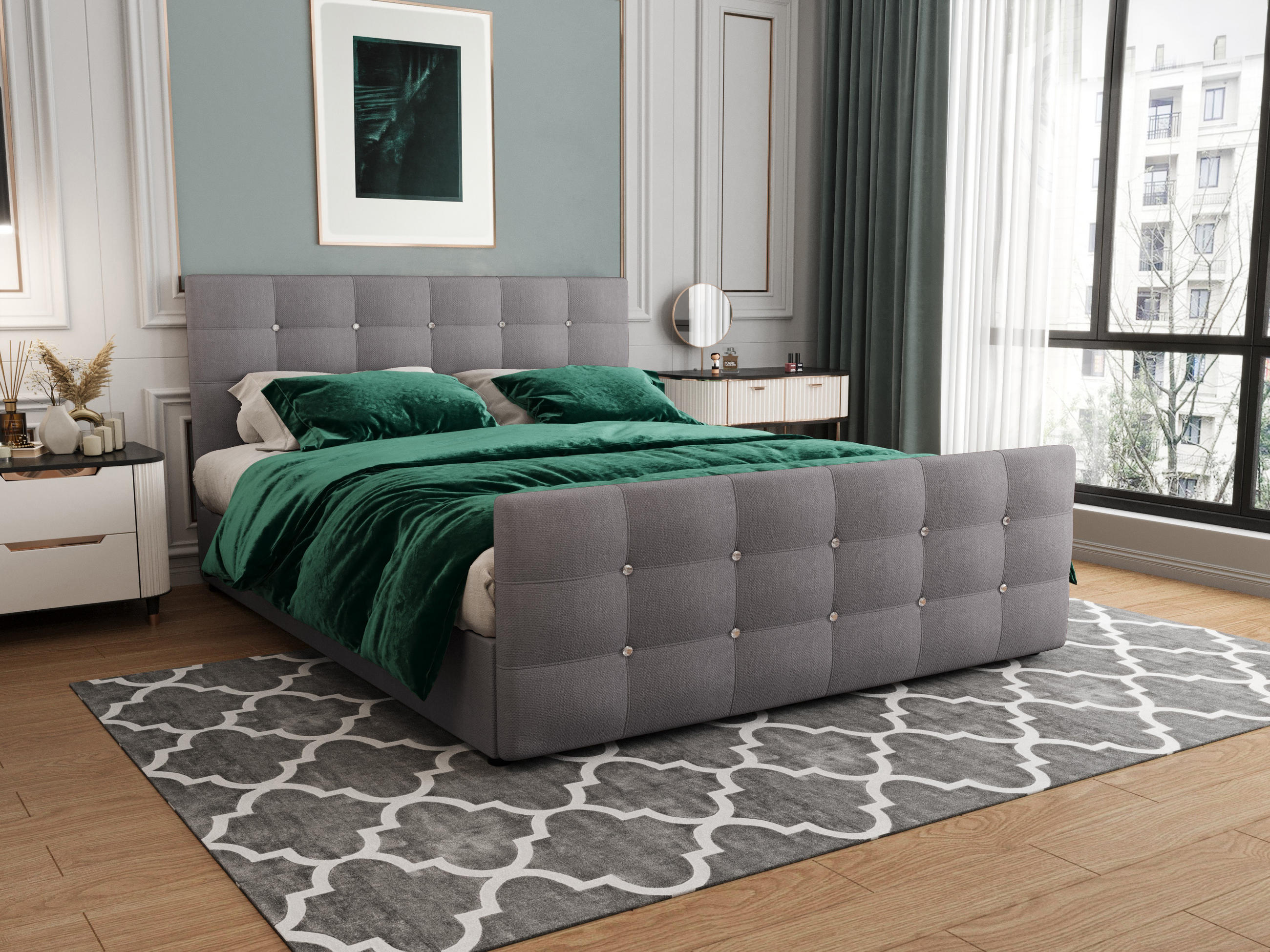 BOXBETT KLEO 160x200, mit Matratze H3, Bonell und Topper, Cosmic 160 - Hellgrau, Holz/Kunststoff (160/200cm) - Bedante