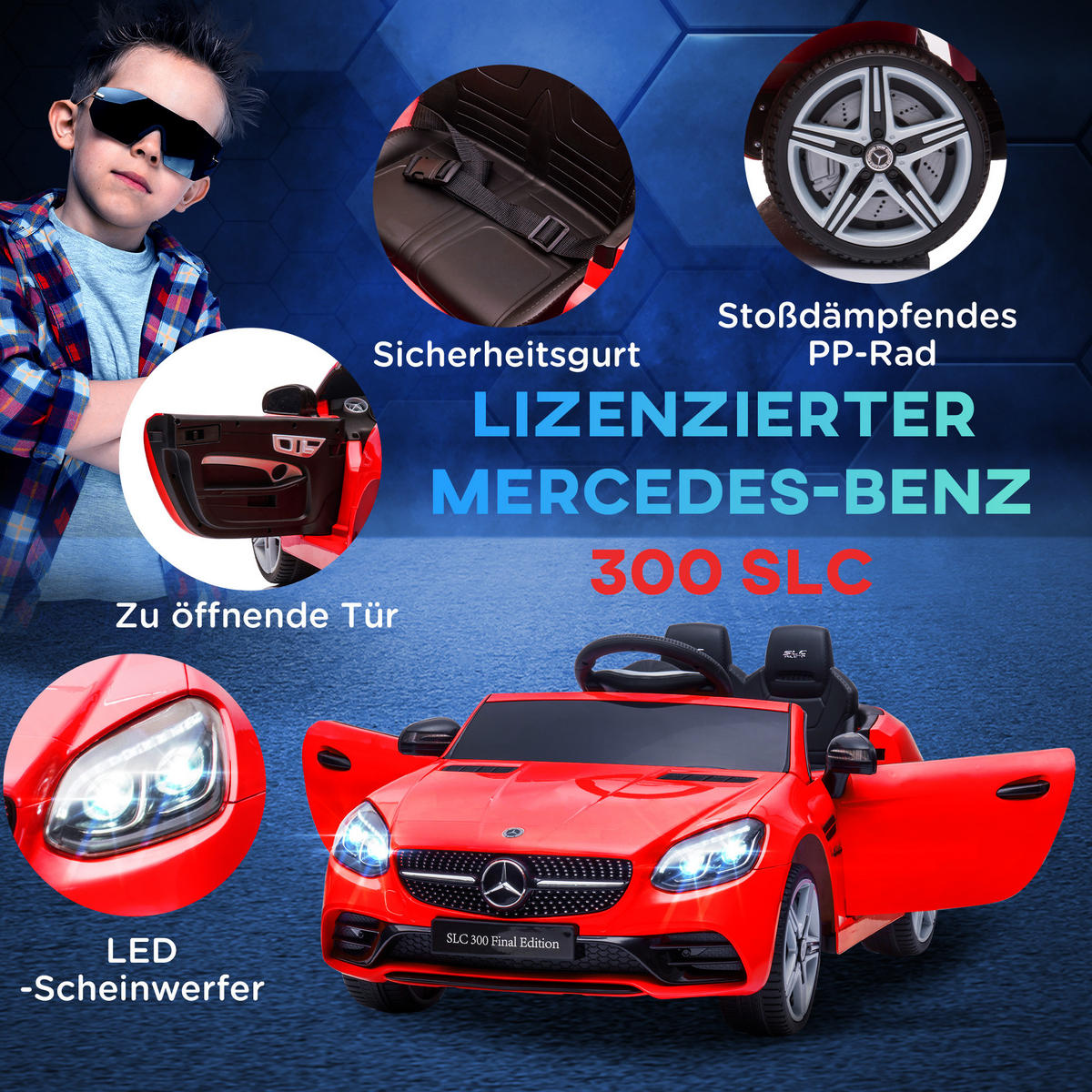 KINDER Elektroauto, 12V Kinderfahrzeug mit 2,4G-Fernbedienung, Musik USB - Rot, Metall (107/62.5/44cm) - AIYAPLAY