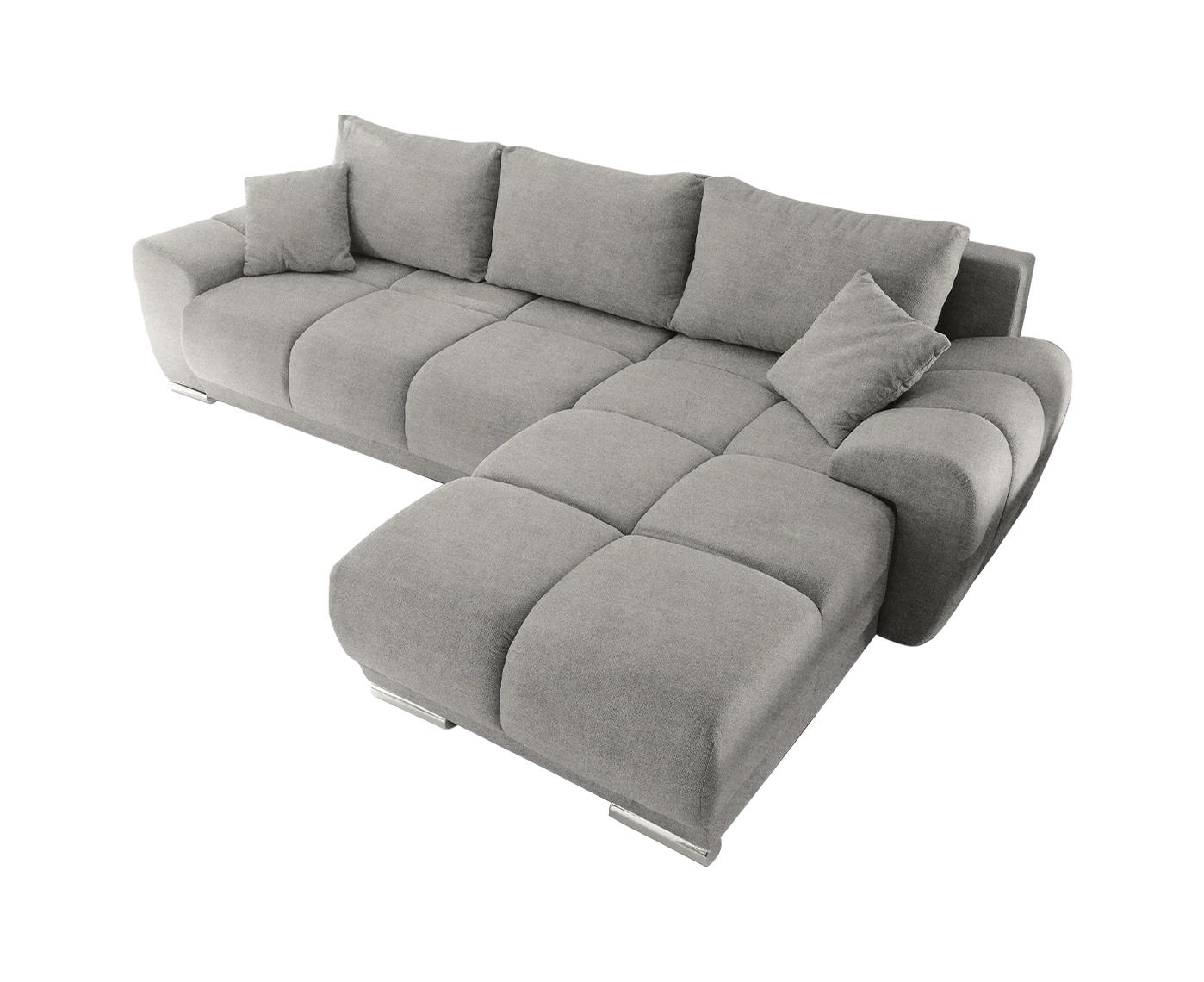 ECKSOFA beidseitig montierbar, Schlaffunktion mit Bettkasten - Chromfarben/Hellgrau, Textil (289/189cm) - ed exciting design