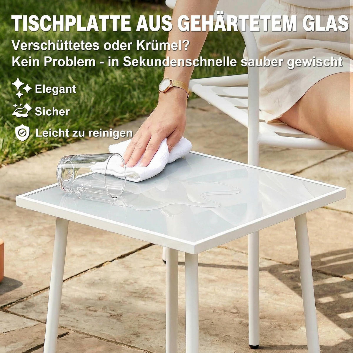 BISTROSET DE-07326 mit Glastisch und Lamellen-Design Weiß - Weiß, Glas/Metall - ComfortXL