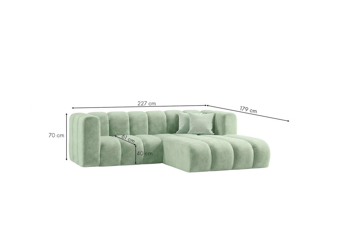 ECKSOFA Modulares In L-Form, Velvet-Stoff Riviera, Mintz, Rechts, GRAND - Mintgrün, Holz (227/179cm) - Kaiser Möbel