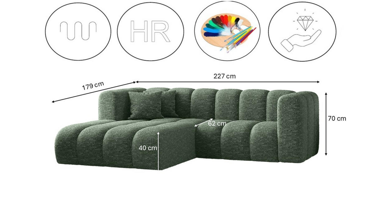 ECKSOFA L-form Sofa Grand modular stoff Haga Grün Links - Grün, Holz (179/227cm) - Kaiser Möbel