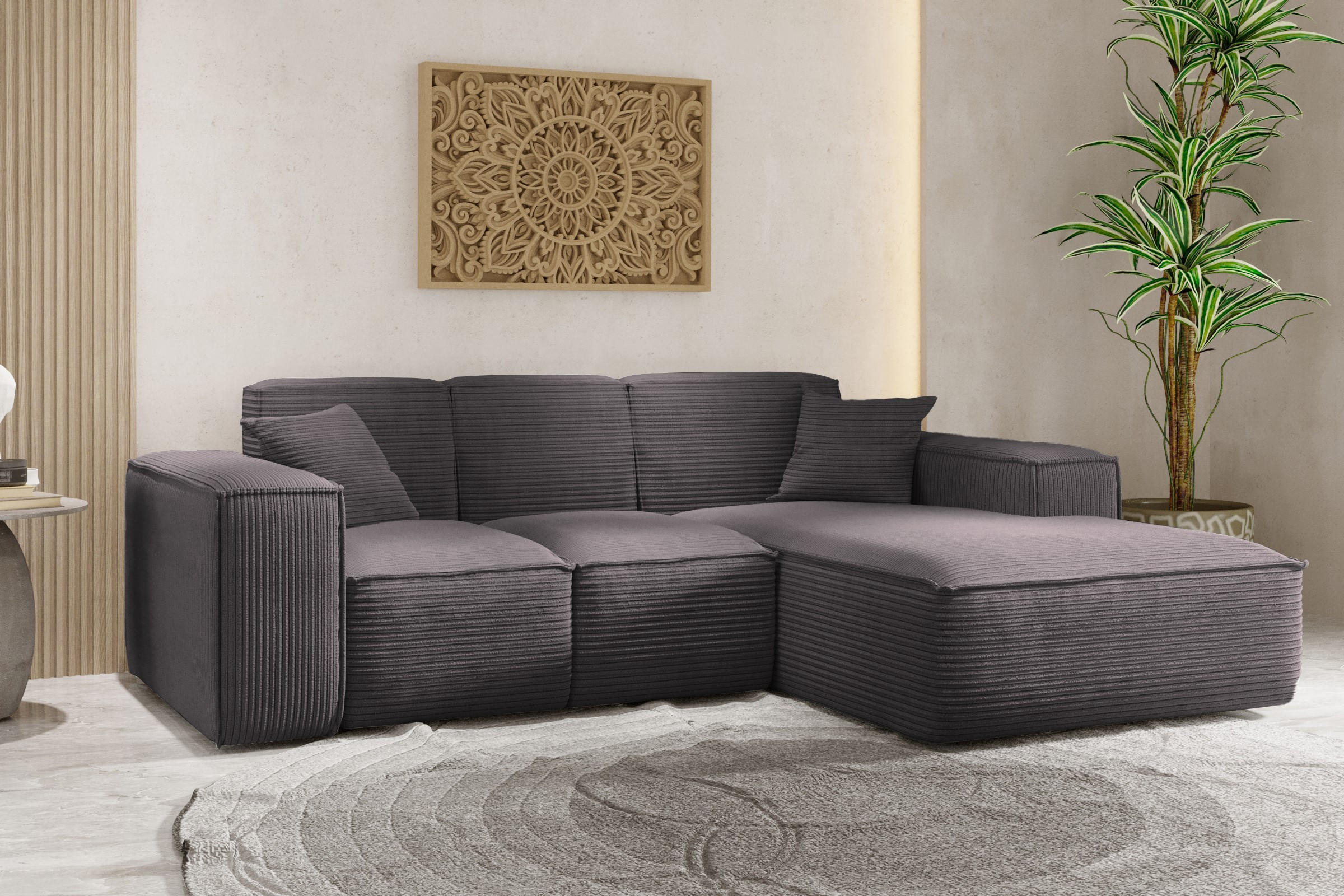 ECKSOFA L-Form Wohnzimmer SIENA Stoff Poso Dunkelgrau Rechts - Dunkelgrau, Holz/Textil (266/165cm) - Kaiser Möbel