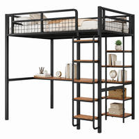 HOCHBETT mit Schreibtisch und Regal 140x200 cm Metall Schwarz - Schwarz, Metall (140/200cm) - Meubliv