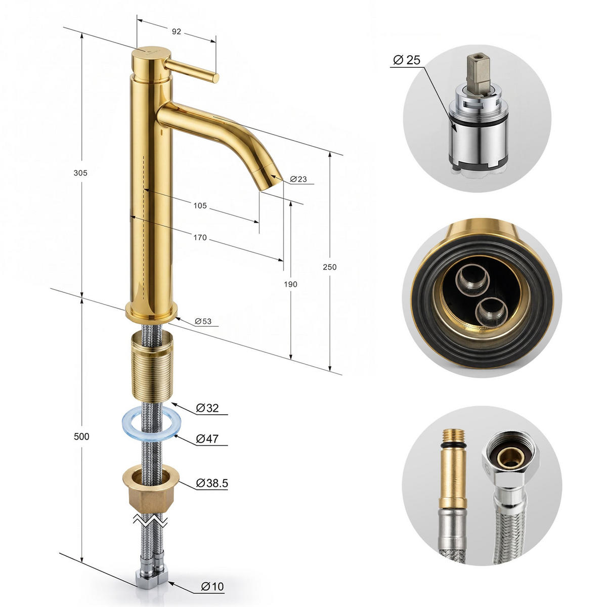 WASCHTISCHARMATUR Verti - Gold - Goldfarben, Keramik/Metall (5.3/30.5/9.2cm) - Akord