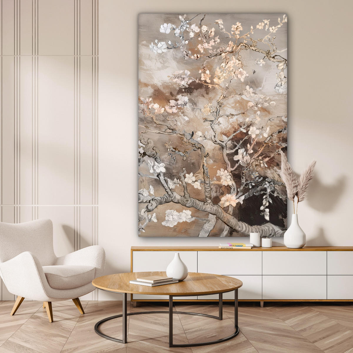 OBRAZ NA PLÁTNĚ Mandlový květ - Umění - Van Gogh - Béžová - Abstraktní 90x140 cm - hnědá, textil (90/140cm) - MuchoWow