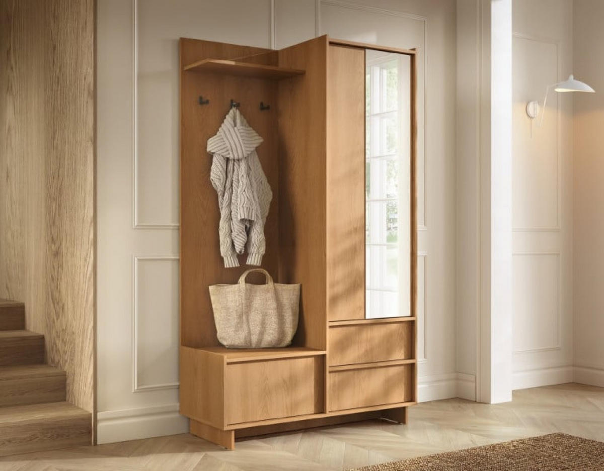 GARDEROBE Eiche Sumi 125x39 cm Mit Spiegel Aus Holzwerkstoff - Eichefarben, Holzwerkstoff (125/201/39cm) - Sepro Meble