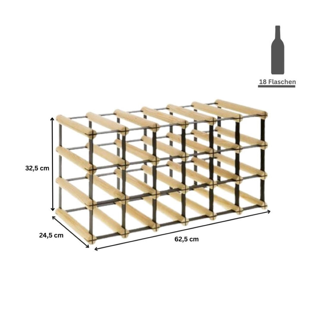 WEINREGAL Vinotega Mod Metal 32,5x62,5x24,5 cm 6x3 Flaschen Massives Kiefernholz Braun Geölt - Braun, Holz (62.5/32.5/24.5cm) - PROREGAL