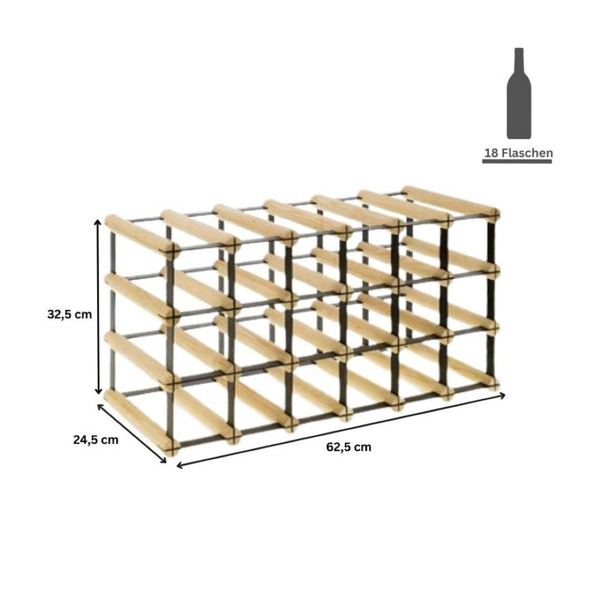 WEINREGAL Vinotega Mod Metal 32,5x62,5x24,5 cm 6x3 Flaschen Massives Kiefernholz Natur - Naturfarben, Holz (62.5/32.5/24.5cm) - PROREGAL