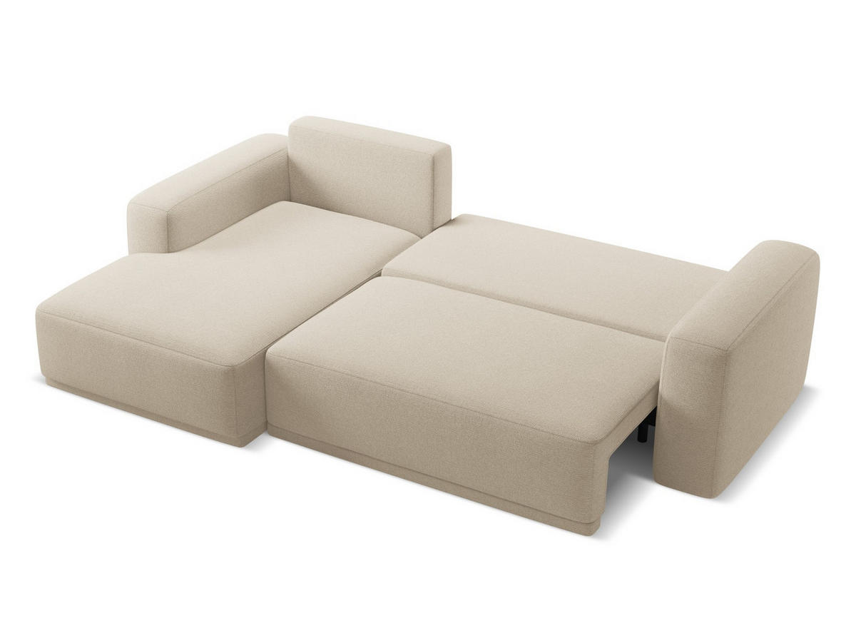 ECKSOFA mit Schlaffunktion Chenille Stoff Beige - Beige/Schwarz, Kunststoff/Textil (160/258cm) - Makamii