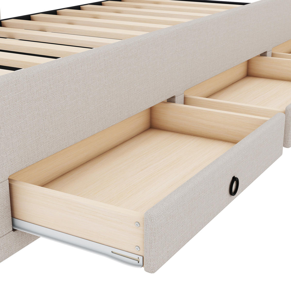 POLSTERBETT 90/200 cm Beige aus Leinen mit Ausziehbett - Beige, Textil (90/200cm) - OKMYHOME