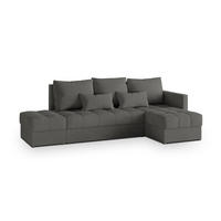 ECKSOFA LUMARI R-S Grau Plüsch-Stoff mit Schlaffunktion - Grau, Holz (262/143cm) - MASSENO