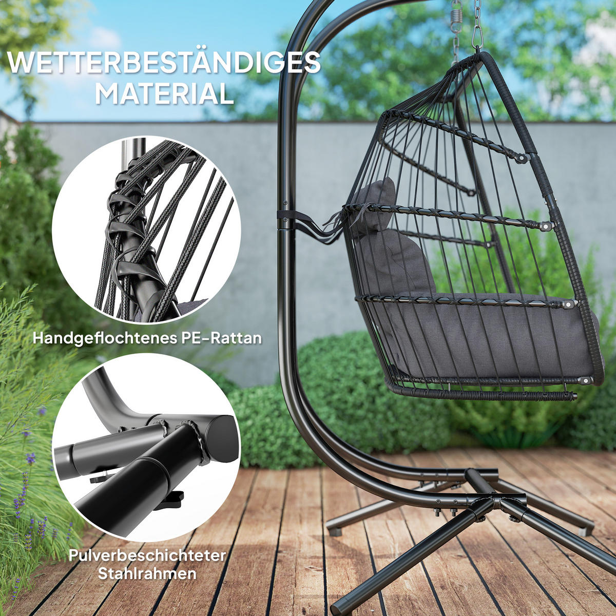 HÄNGESESSEL DE-06726 faltbar, bis 260 kg, mit Kissen Dunkelgrau - Dunkelgrau, Kunststoff/Metall (100/185/170cm) - ComfortXL