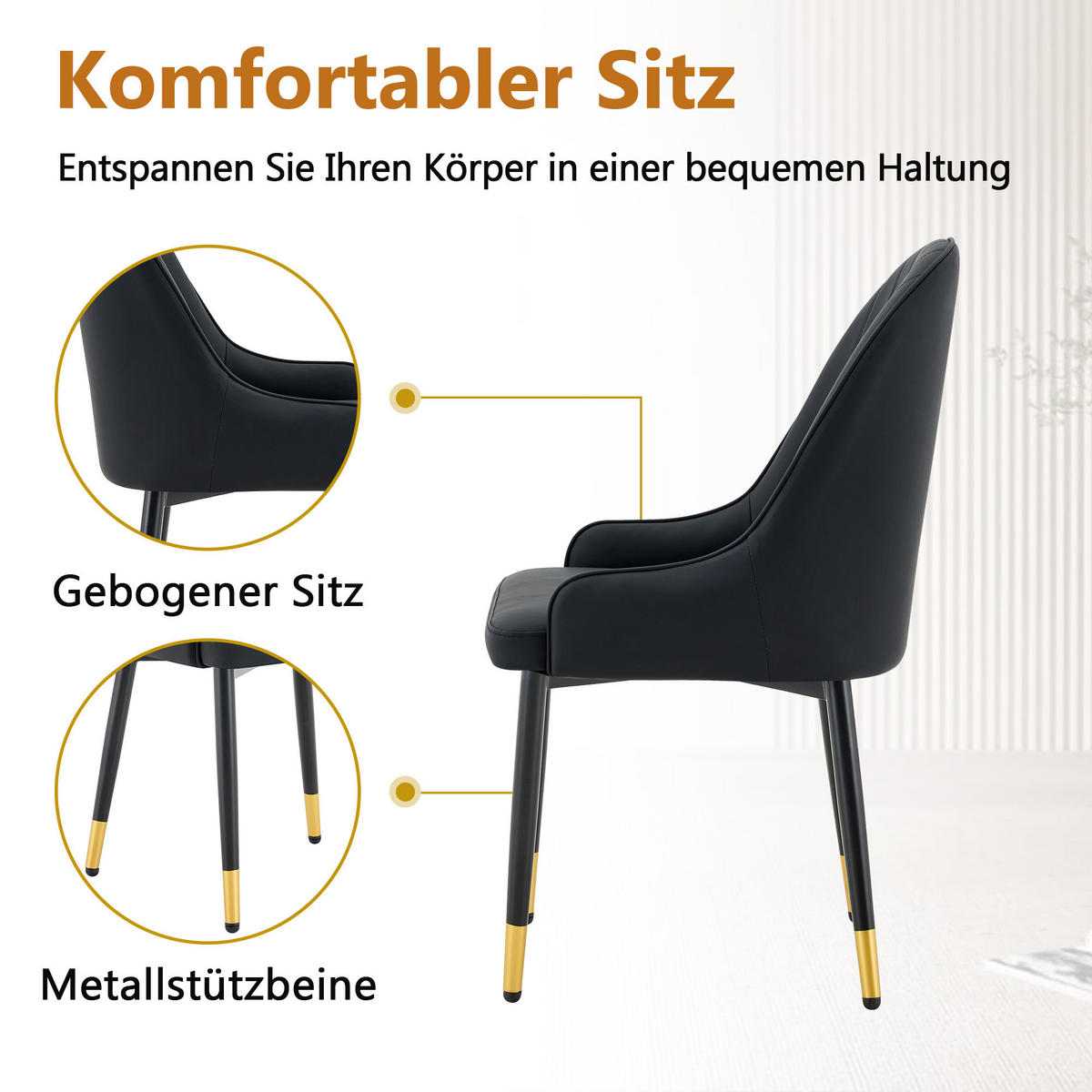 ARMLEHNSTUHL-SET DE-36680 2 Stück mit PU-Bezug und Metallbeinen Schwarz - Schwarz, Metall (44/91/47.3cm) - ComfortXL