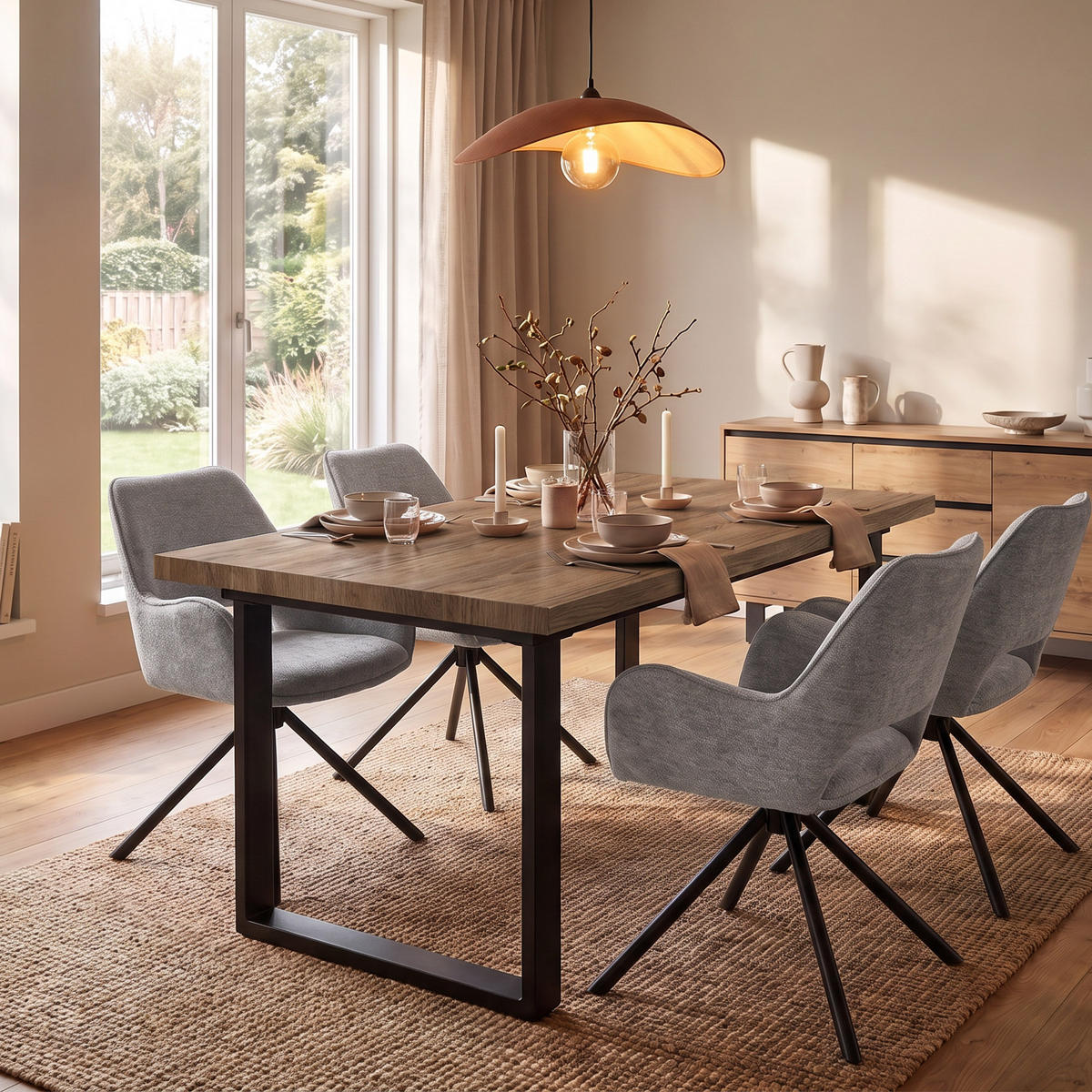ESSTISCH Axis in rechteckiger Form, ausziehbar, 160-240 cm, Walnuss - Walnussfarben/Schwarz, Metall (90/160/75cm) - Beautysofa