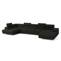 WOHNLANDSCHAFT VELORA L-S Schwarz Velours-Stoff mit Schlaffunktion - Schwarz, Holz (419/90/202cm) - MASSENO