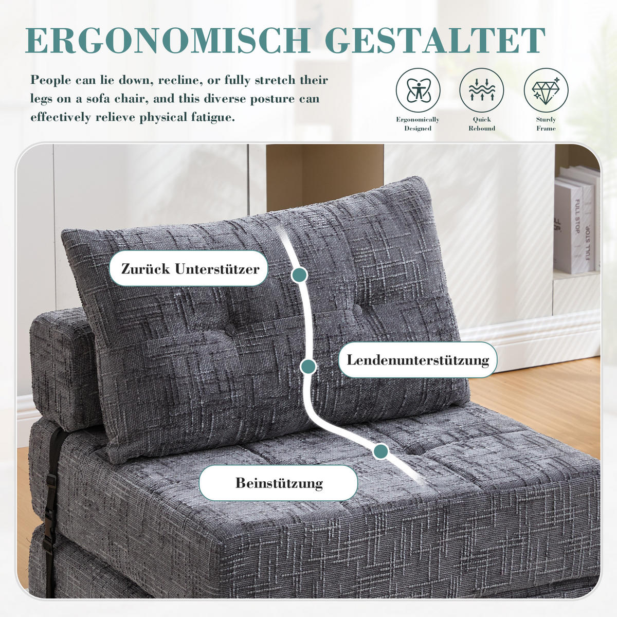 STOFFSOFA Grau inkl. Kissen, klappbar Polstersessel 79x180cm - Grau, Textil (79/57/79cm) - PARAFTA HOME