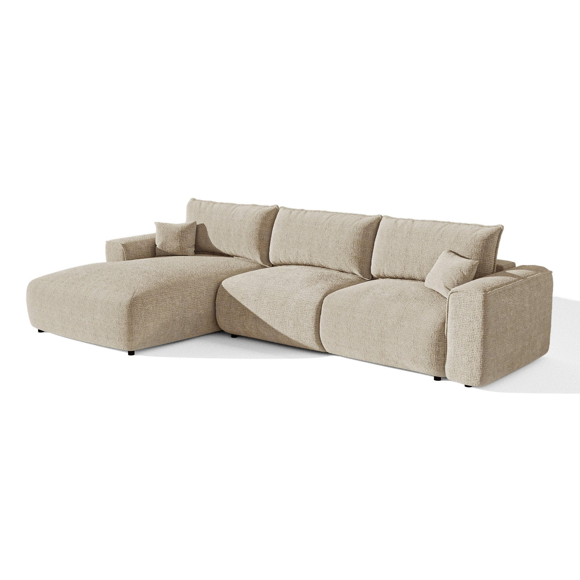 LINKSECK-SCHLAFSOFA mit Stauraum COMO Kettgewebe mit weichem Griff Beige 297cm - Beige, Textil (297/167cm) - Premium Interiors