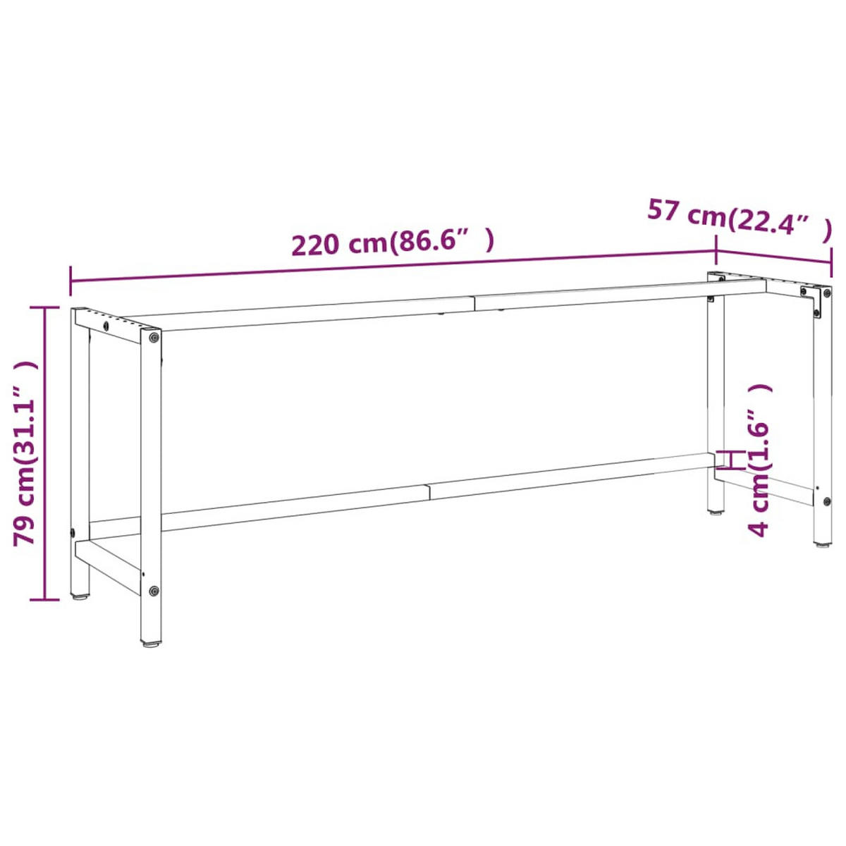 WERKBANKGESTELL Mattschwarz Und Mattrot 220/57/79 Cm Metall - Schwarz, Metall (57/79/220cm) - vidaXL