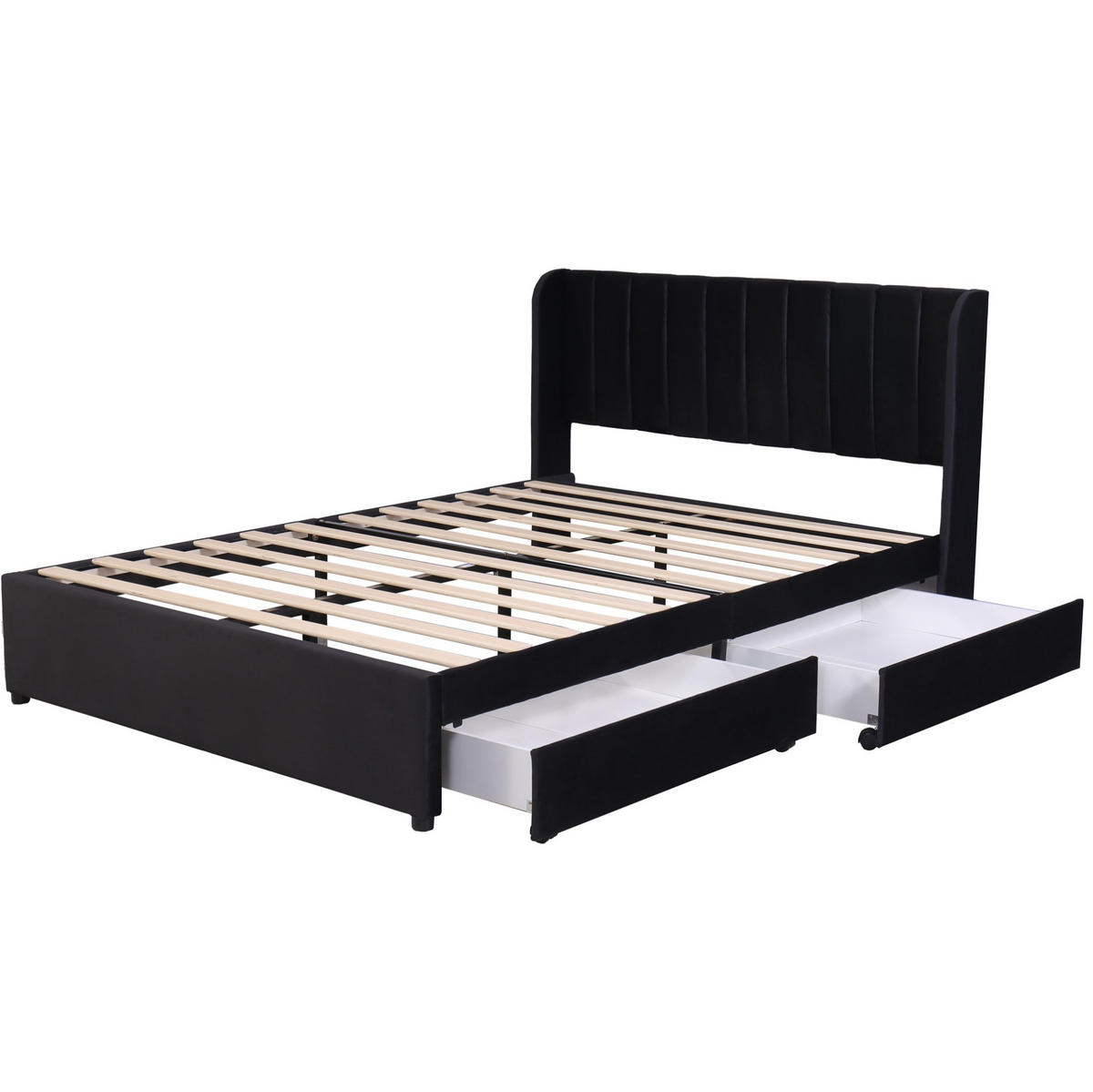 POLSTERBETT mit 2 Schubladen 140x200 cm Samt Schwarz - Schwarz, Holz (140/200cm) - Meubliv