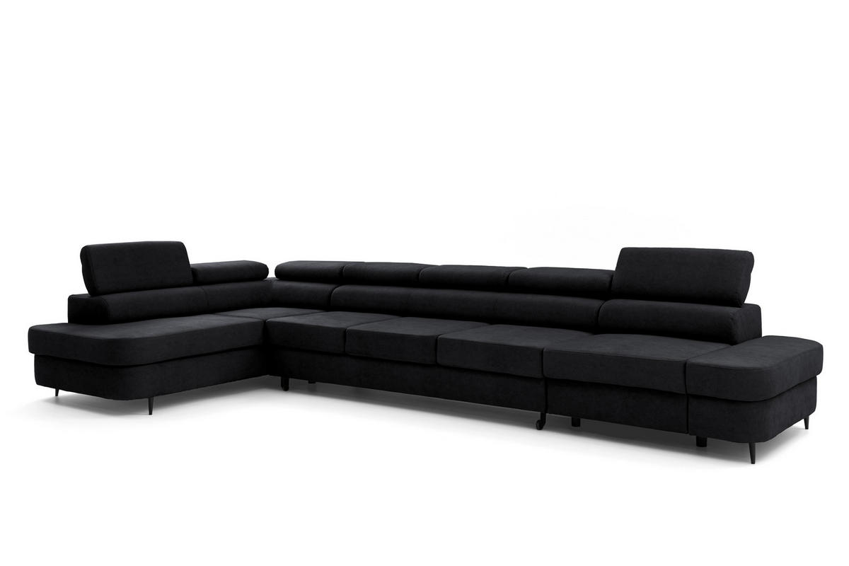 ECKSOFA PRIAM XXL L-Form Links mit Schlaffunktion 125x265 Velours Schwarz - Schwarz, Holz/Textil (203/420cm) - Muffo