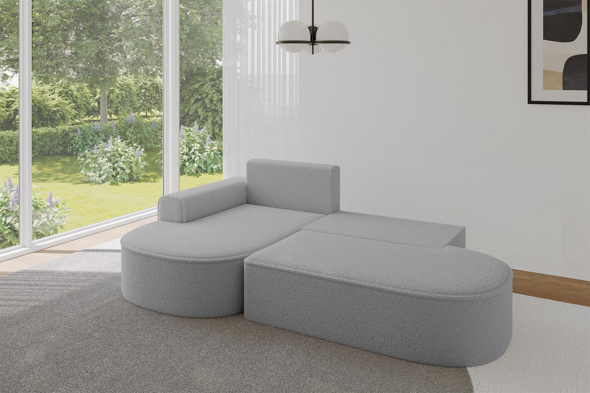 ECKSOFA mit Schlaffunktion und Bettkasten Ottomane Links MARI-L1-S - 283x167x85 cm Hellgrau Bouclé - Hellgrau/Schwarz, Holzwerkstoff/Kunststoff (283/167cm) - ALTDECOR