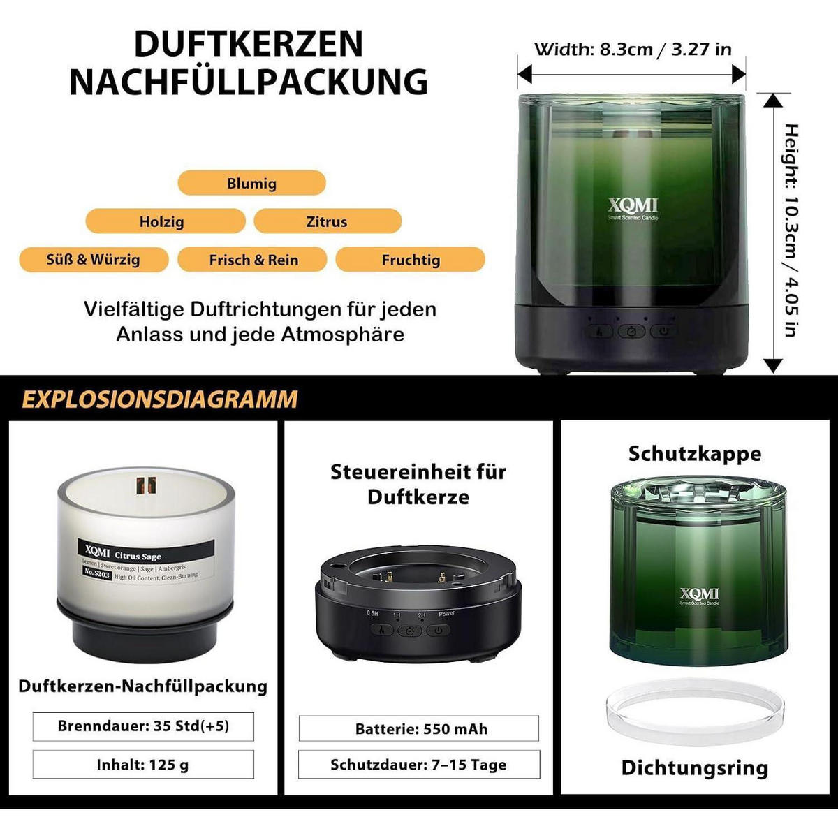 DUFTKERZE Set Bergamot & Leather mit Fernbedienung - Grün, Paraffin (11cm)