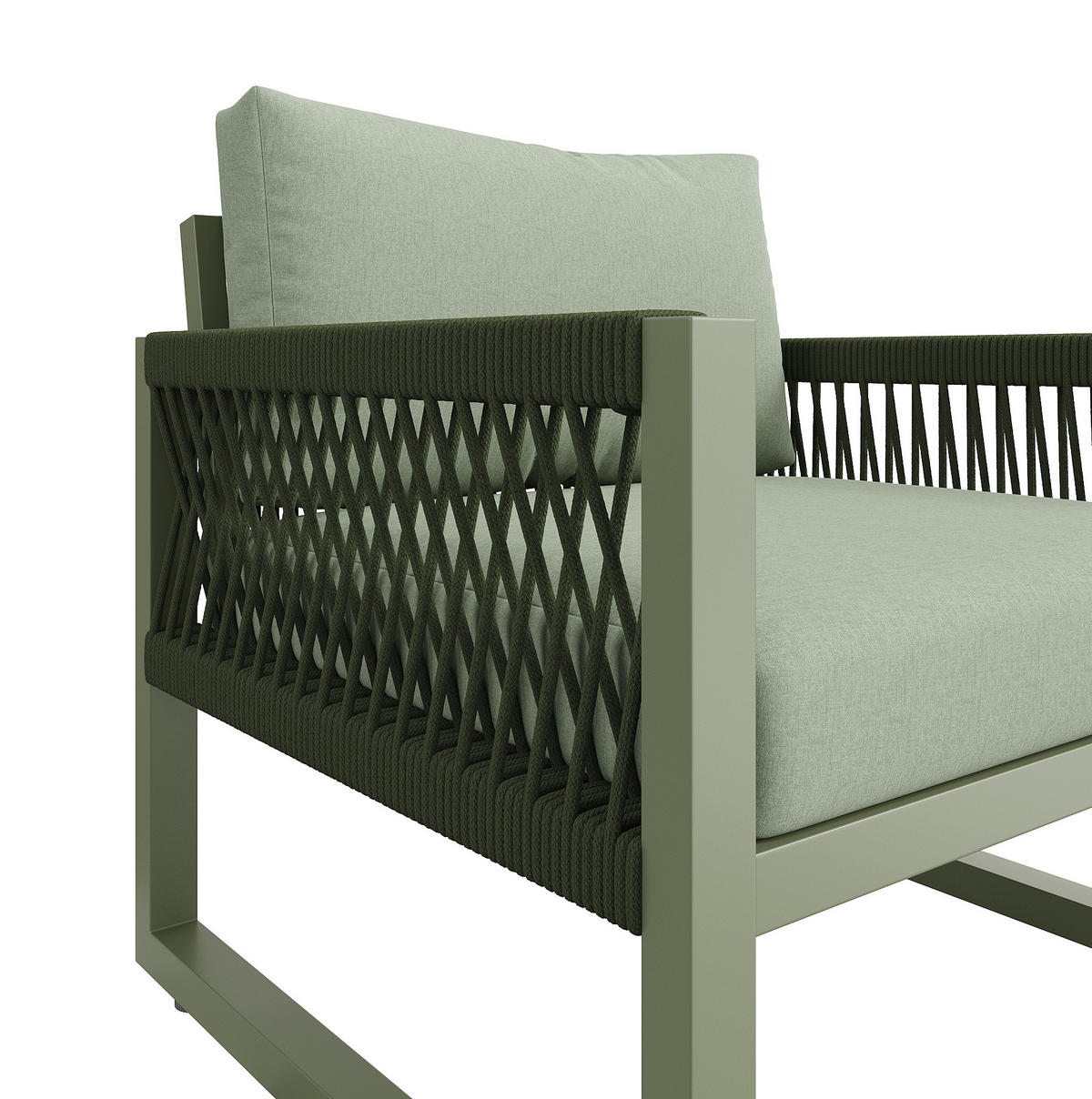 GARTENMÖBEL-SET 120/65/72 cm grün aus Eisen mit Seilgeflecht - Grün, Metall - OKWISH