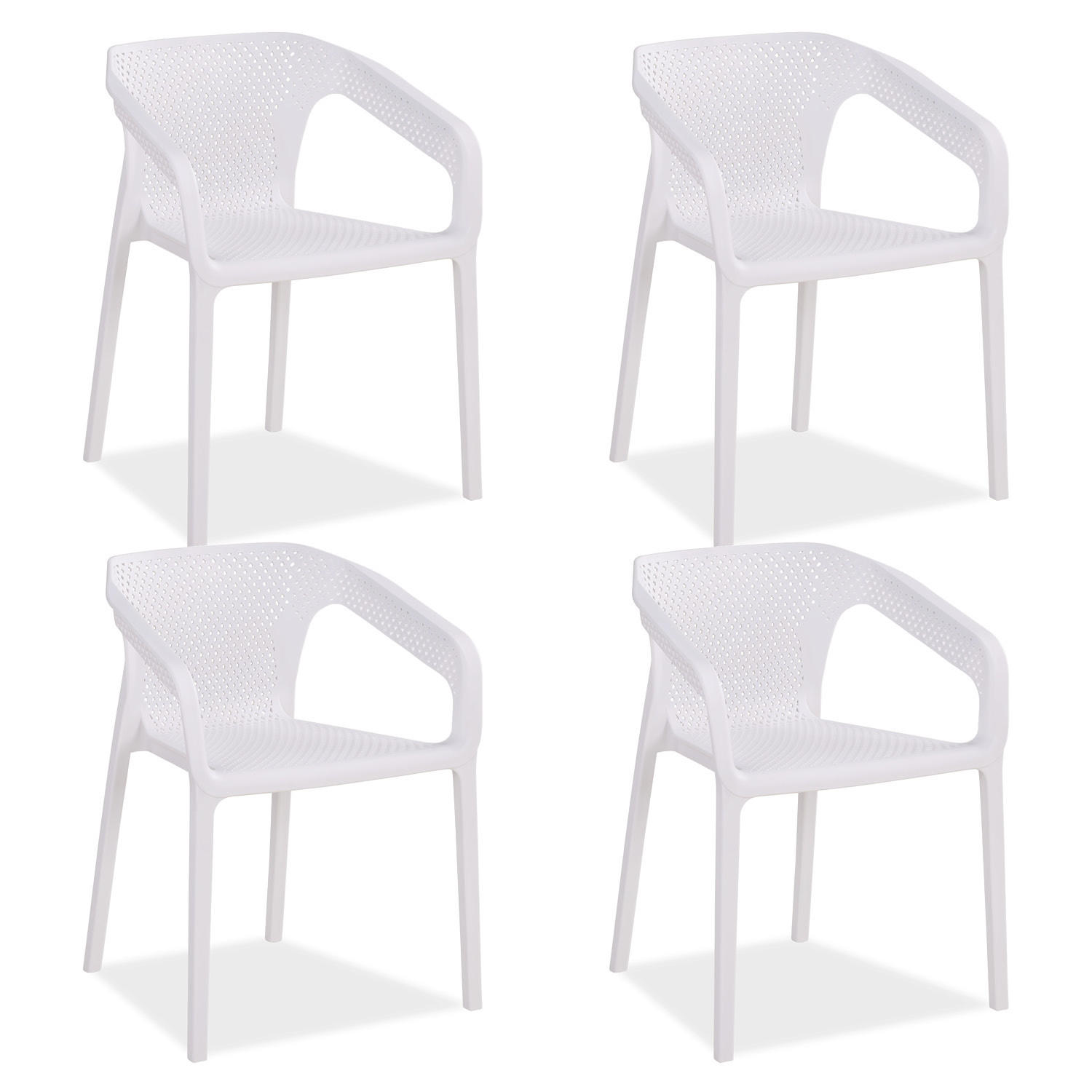 GARTENSTUHL 4er-Set Kunststoff Weiß mit Armlehnen - Weiß, Kunststoff (220/75/54cm) - Homestyle4u